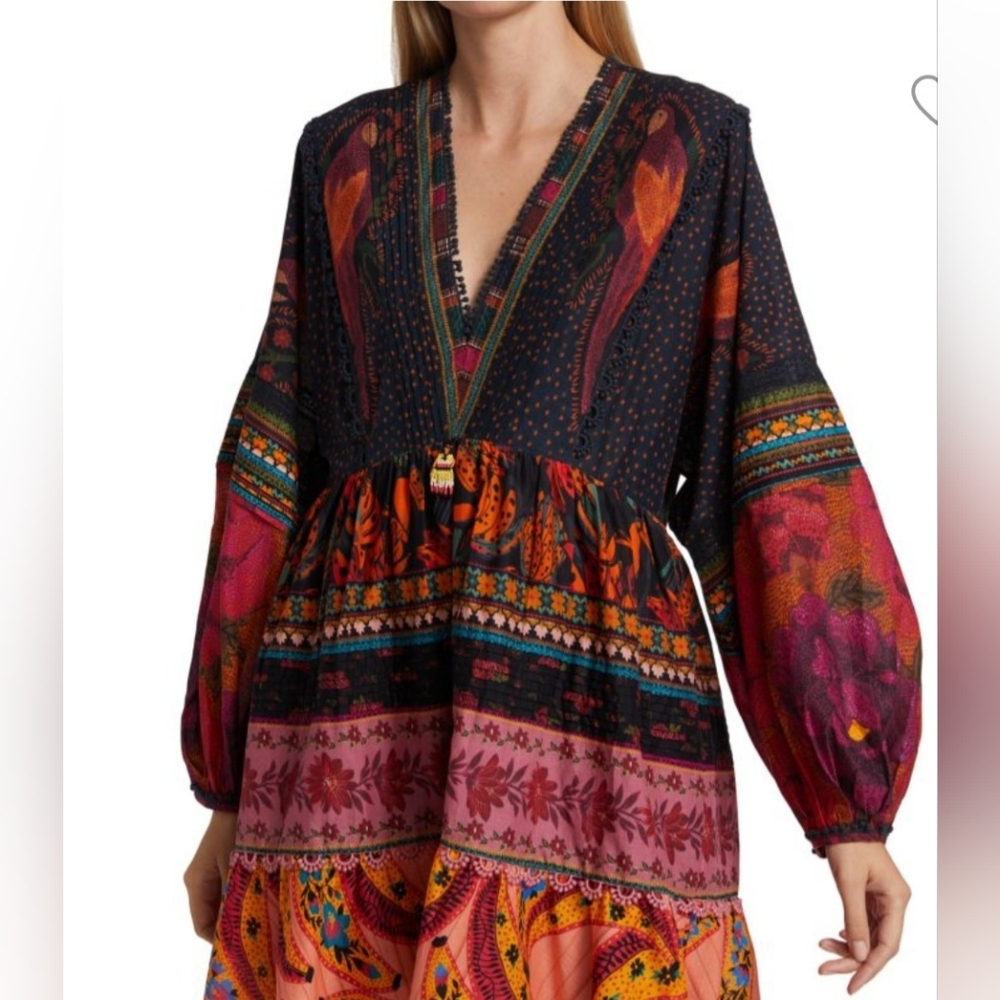 Farm Rio Mixed Patchwork Boho Minidress Size XS - Picture 4 of 16